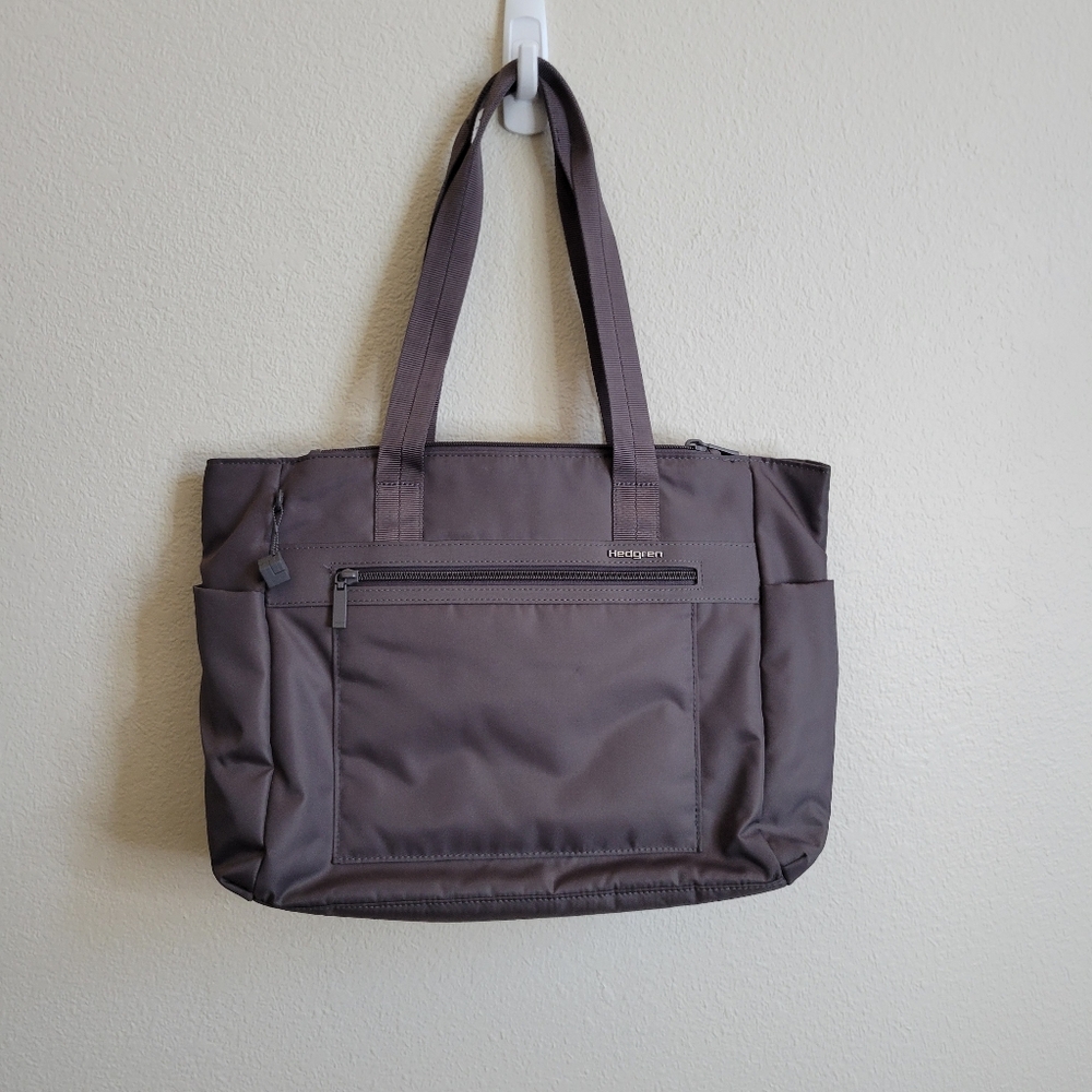 Hedgren Gray Everyday Travel Tote Bag Polyester With Multiple Pockets.